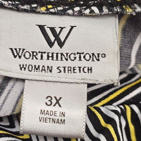 Vintage Worthington Womens 3XG Geometric Print Short Sleeve Blouse Black/White/Y - Picture 7 of 9
